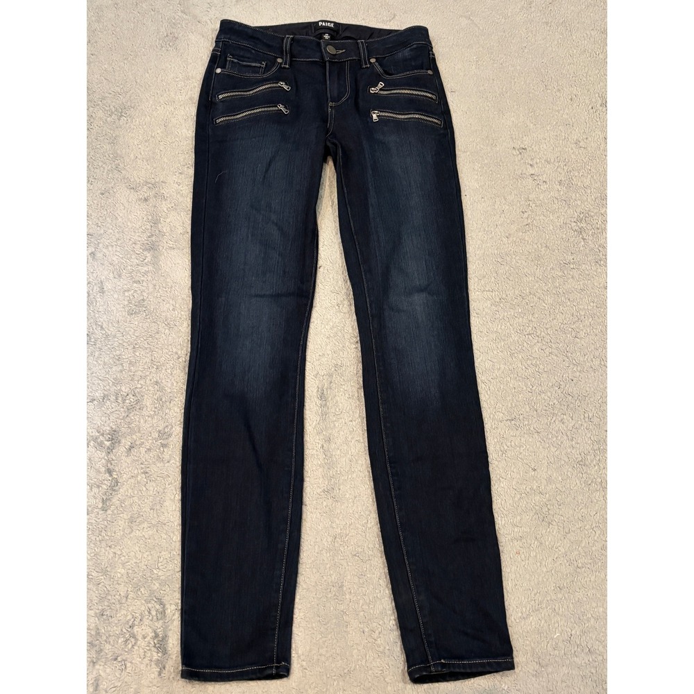 Paige Edgemont Skinny Jeans Dark Indigo Double Zip Low Rise Denim Mens 25